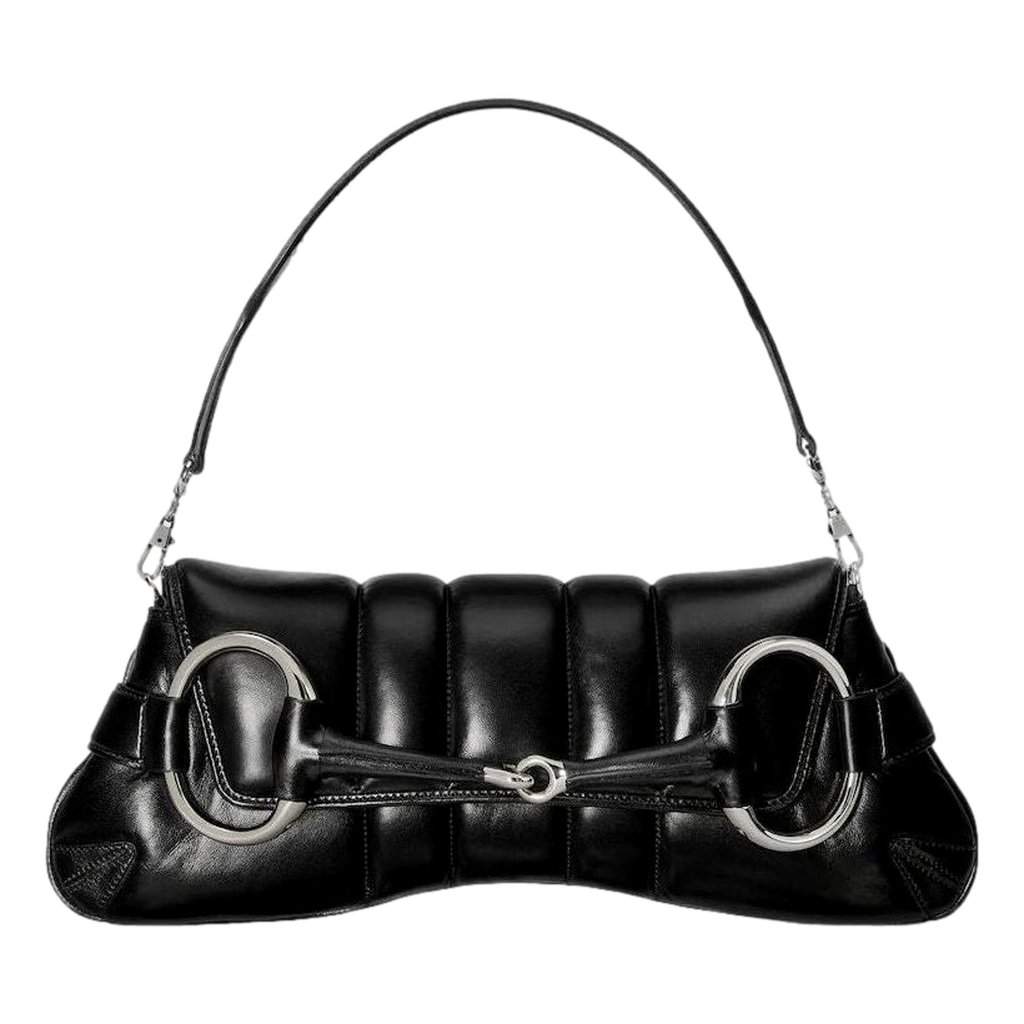 Gucci Gucci Horsebit Vertical Quilted Leather Medium Chain Shoulder Bag Black Black Leather Never worn - Front View