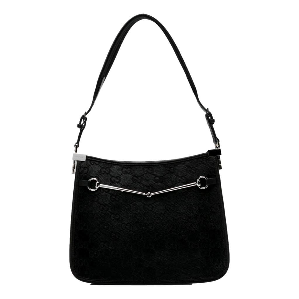 Gucci Gucci Horsebit Black Fur Slim Shoulder Bag Black Leather Never worn - Front View