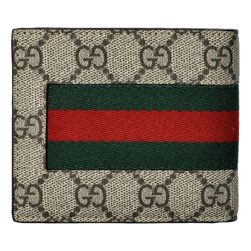 Gucci Gucci GG Supreme Canvas Web Stripe Bifold Wallet Brown Leather Never worn - Front View