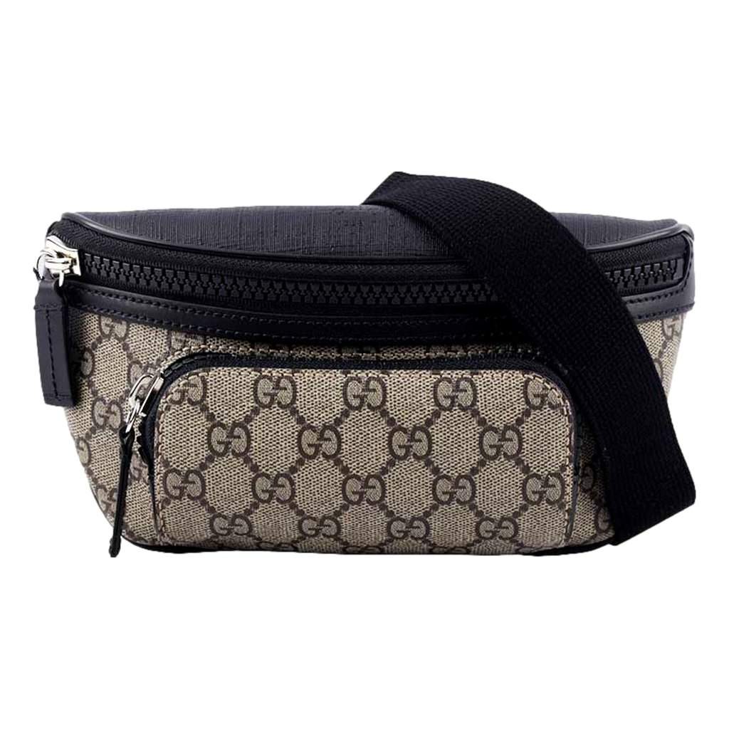 Gucci Gucci GG Supreme Canvas Belt Bag Beige Black Unisex Waist Bag Black Canvas Never worn - Front View