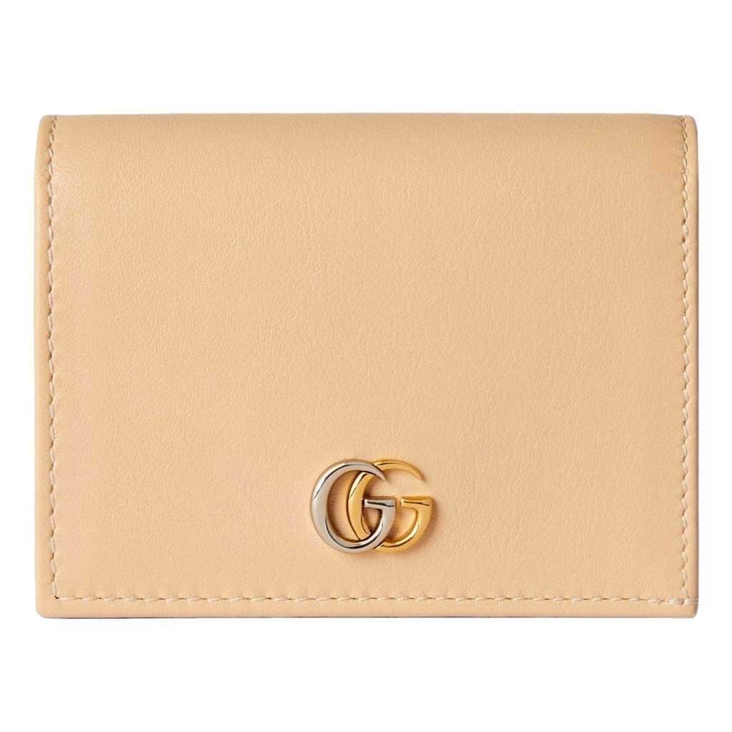 Gucci Gucci GG Marmont Dual Tone Metal Soft Calfskin Card Case Light Beige