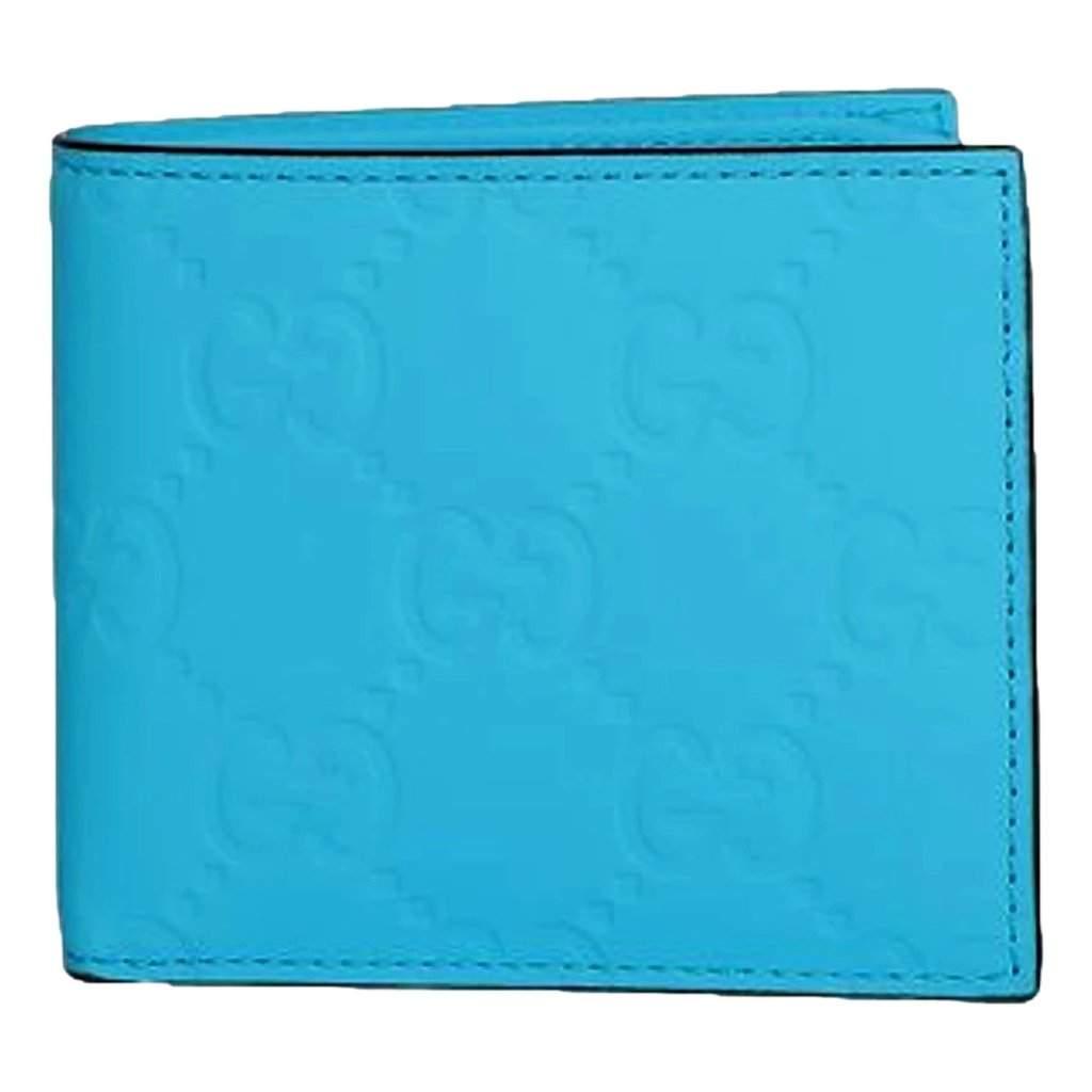 Gucci Gucci GG Embossed Leather Bifold Wallet in Neon Blue Rubber Effect Finish Blue Leather Never worn - Front View