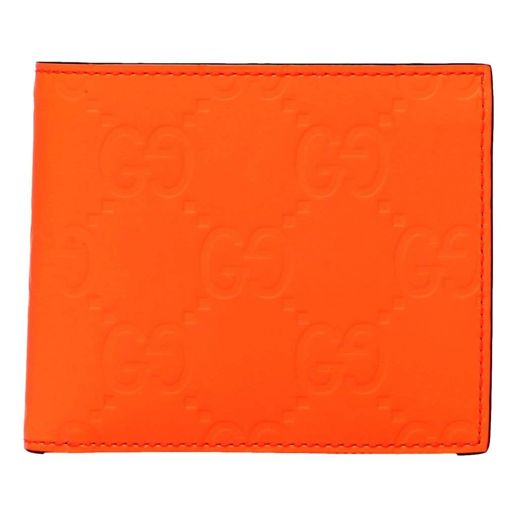Gucci Gucci GG Rubber Effect Neon Orange Guccissima Leather Bifold Wallet Orange Leather Never worn - Front View