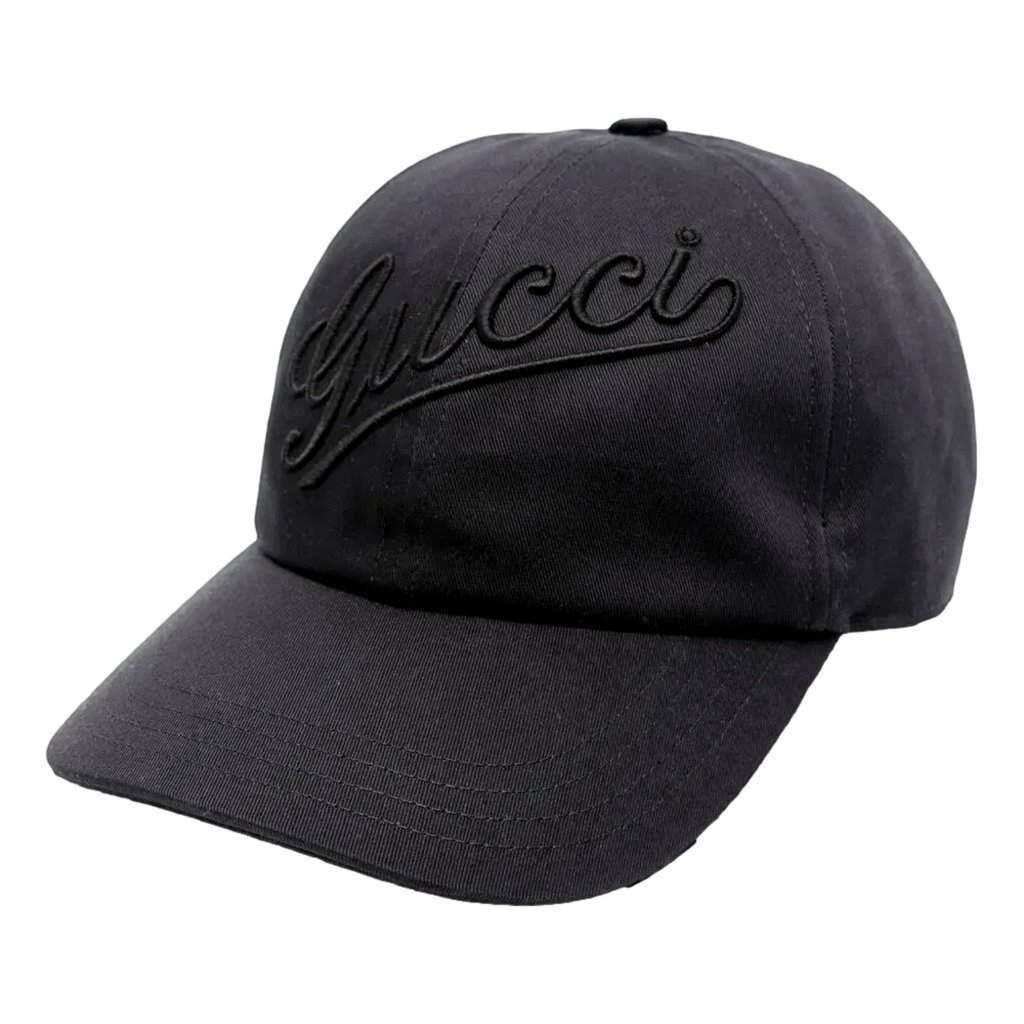 Gucci Gucci Black Embroidered Logo Cotton Baseball Cap Extra Large Black Cotton Never worn - Front View
