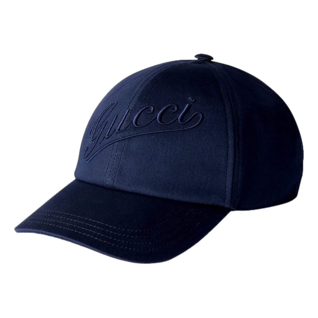 Gucci Gucci Baseball Hat with Embroidery in Navy Blue L Blue Cotton Never worn - Front View