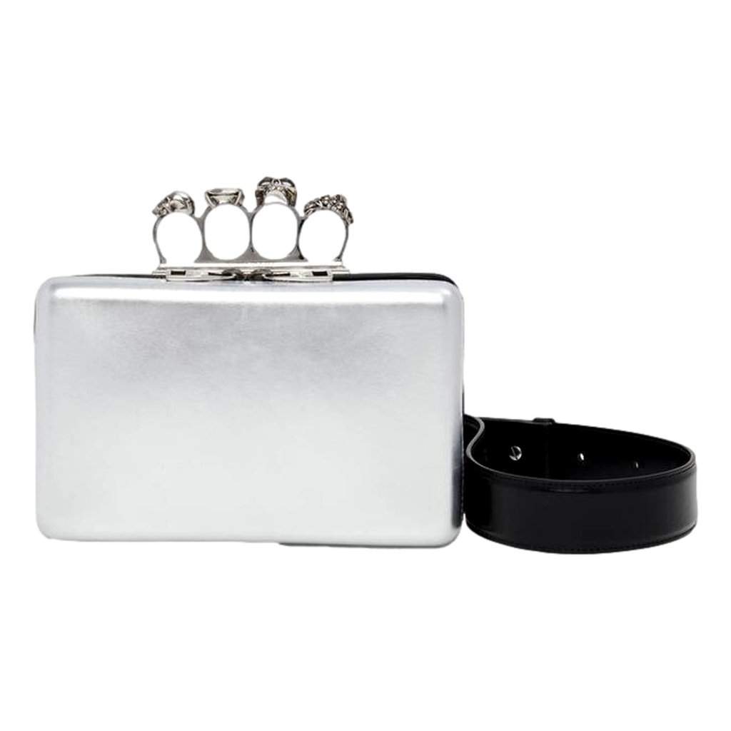 Alexander McQueen Alexander McQueen The Knuckle Silver Metallic Leather Zip Around Crossbody Bag Skull Silver Leather Never worn - Front View