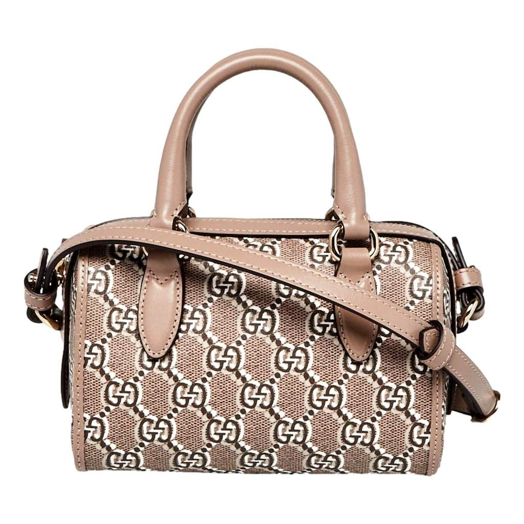 Gucci Gucci GG Shadow Monogram Canvas Leather Mini Bowler Bag Beige Black Brown Canvas Never worn - Front View