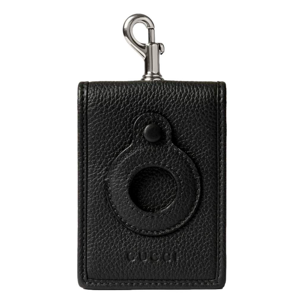 Gucci Gucci Grained Leather AirTag Holder Folding Card Case Wallet in Dark Gray Black Leather Never worn - Front View