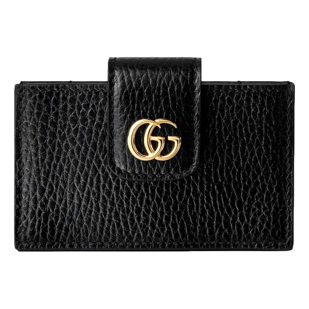 Gucci Gucci GG Marmont Leather Card Case Wallet with Gold Double G Snap Closure Black Leather Never worn - Front View