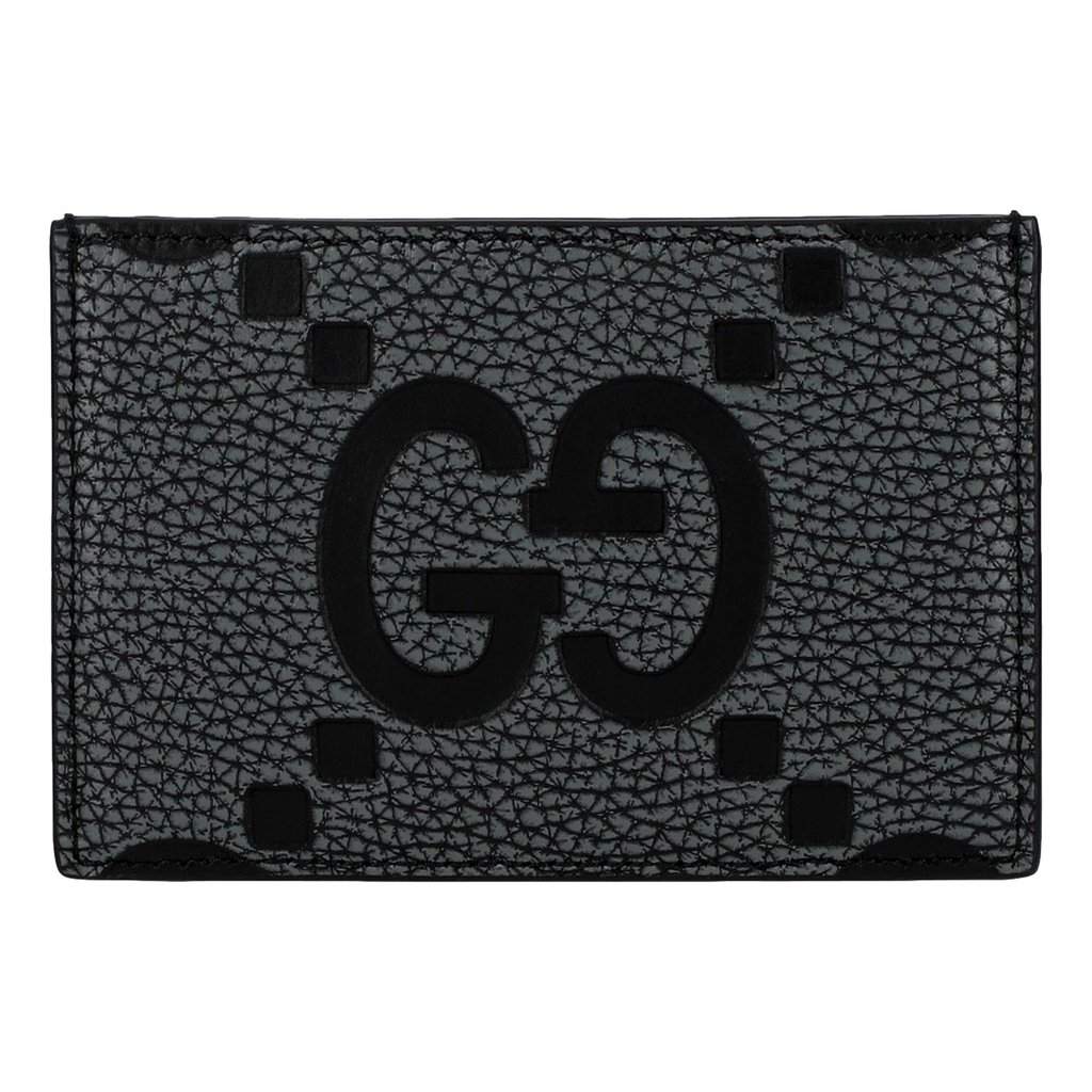 Gucci Gucci Jumbo GG Gray Leather Card Holder Wallet Embossed Logo Black Leather Never worn - Front View