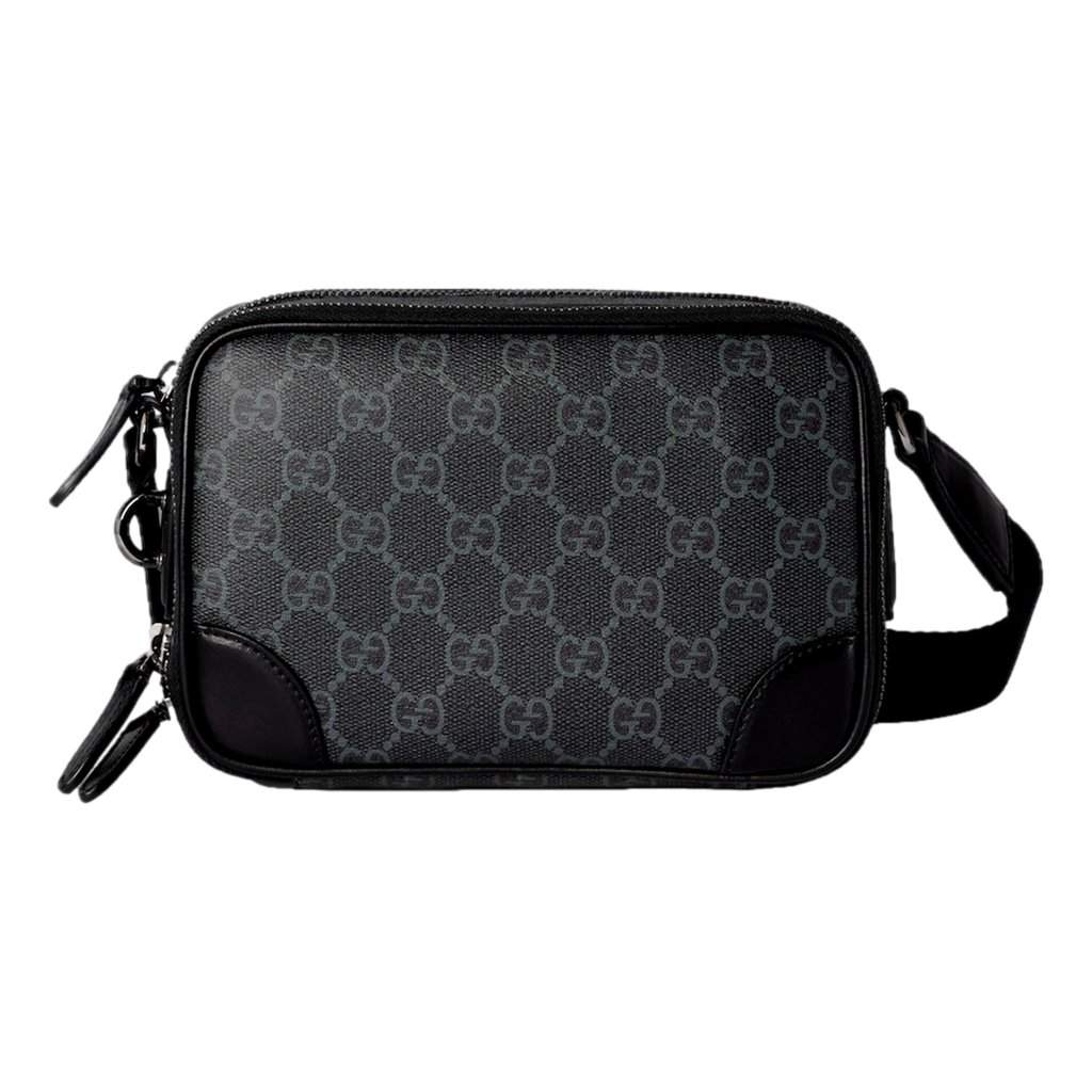 Gucci Gucci GG Black Canvas and Leather Unisex Dual Compartment Crossbody Bag