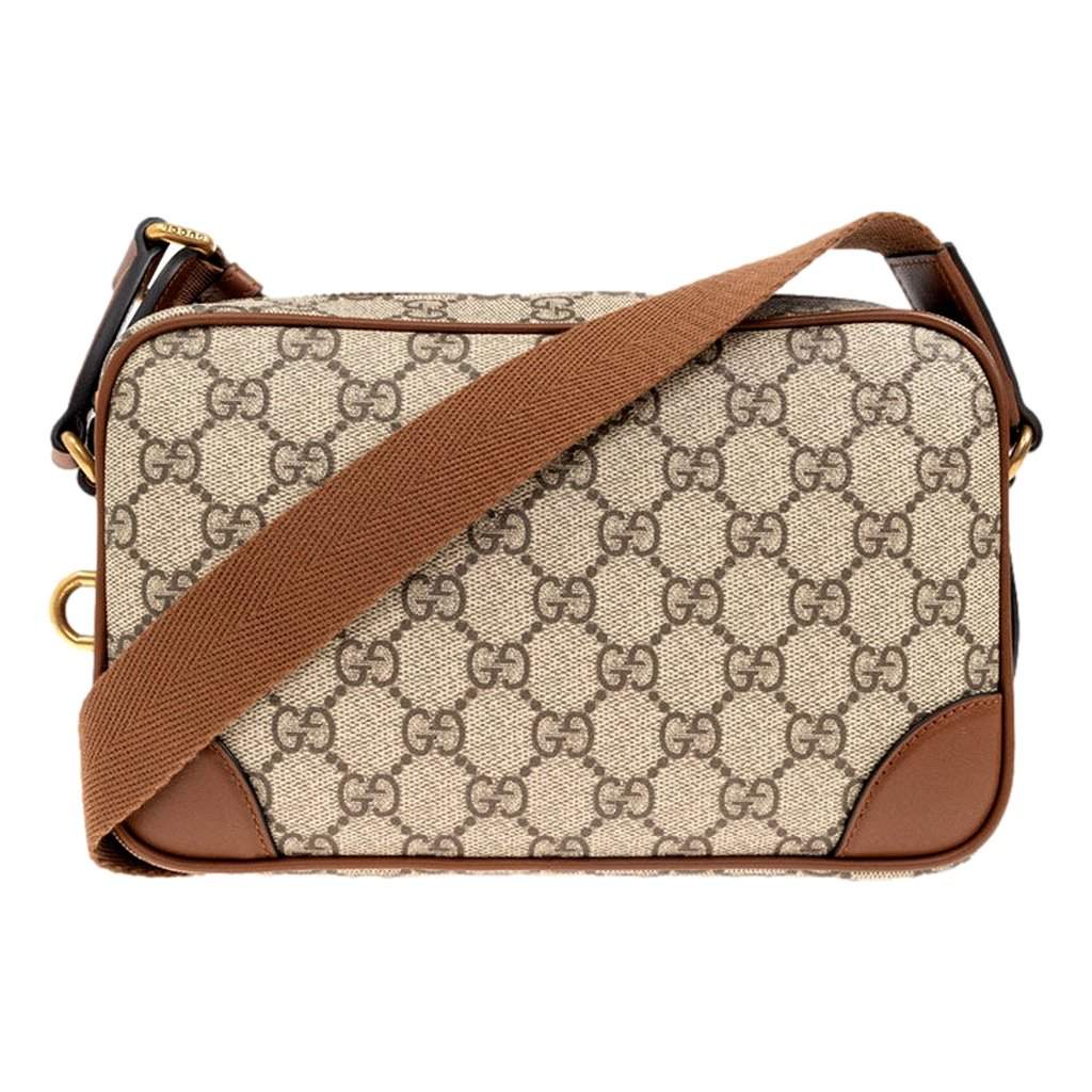 Gucci Gucci GG Supreme Canvas Brown Leather Camera Bag Crossbody Beige Leather Never worn - Front View
