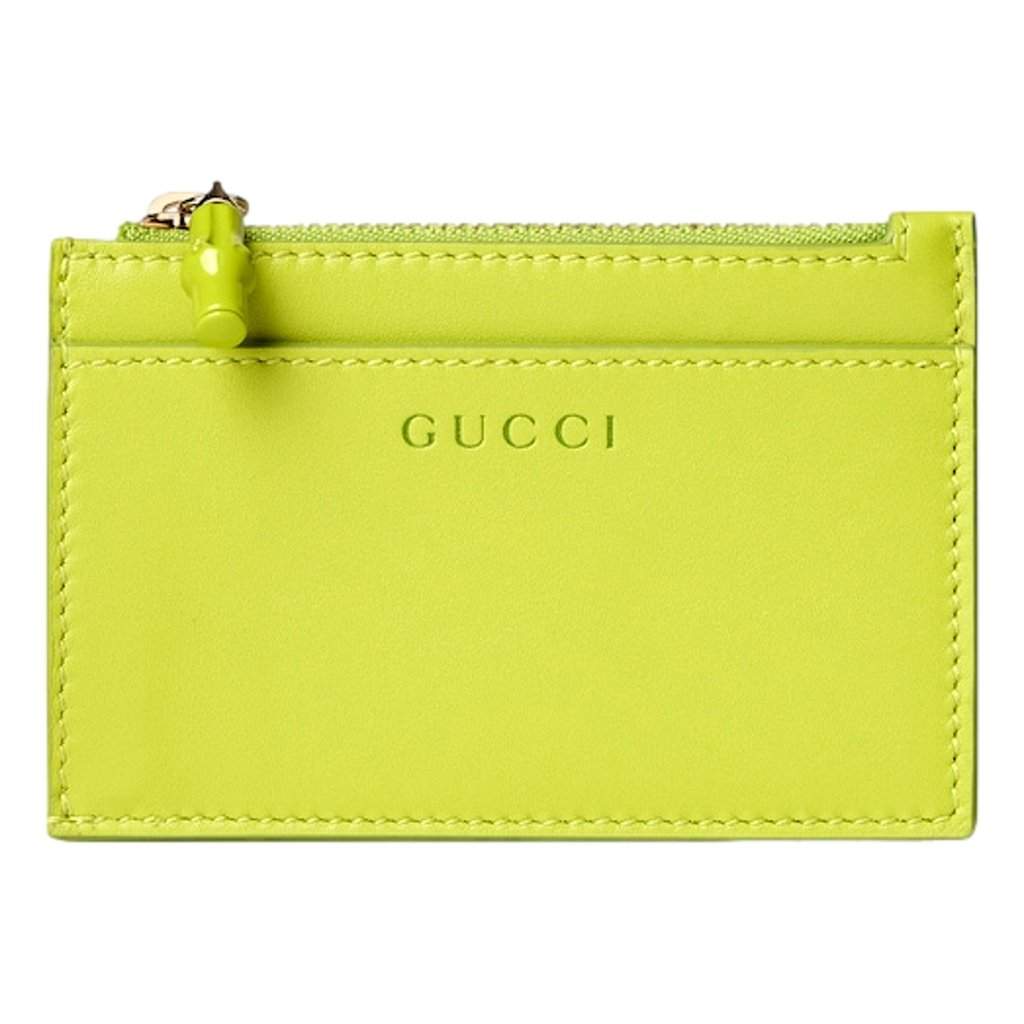 Gucci Gucci Bamboo Series Lime Green Leather Zipper Card Holder Wallet Green Leather Never worn - Front View