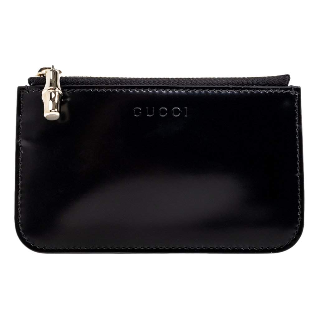 Gucci Gucci Bamboo Pull Zipper Black Patent Leather Card Case Wallet