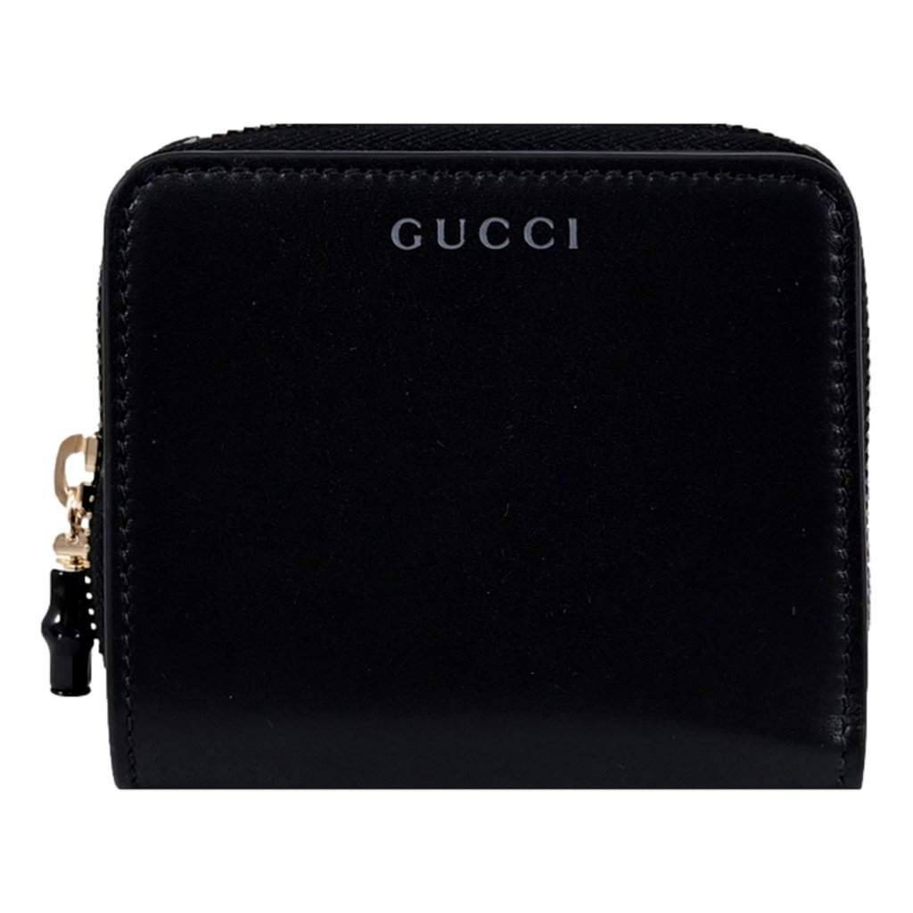 Gucci Gucci Black Patent Leather Zip-Around Wallet with Bamboo Pull Black Leather Never worn - Front View