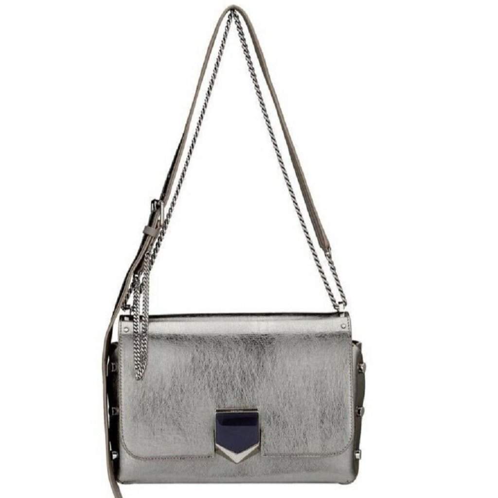 Jimmy Choo Jimmy Choo Metallic Silver Lockett Crossbody Shoulder Bag Black Leather Never worn - Front View