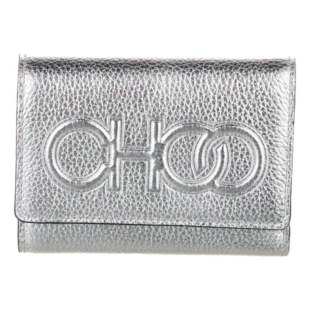 Jimmy Choo Jimmy Choo Loni Silver Leather Embossed Logo Tri-Fold Card Case Wallet Silver Leather Never worn - Front View