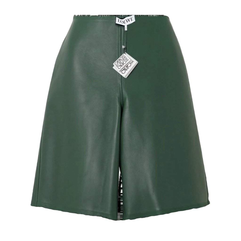 Loewe SS24 Distressed Leather Shorts Green Leather Never worn, with tag - Front View