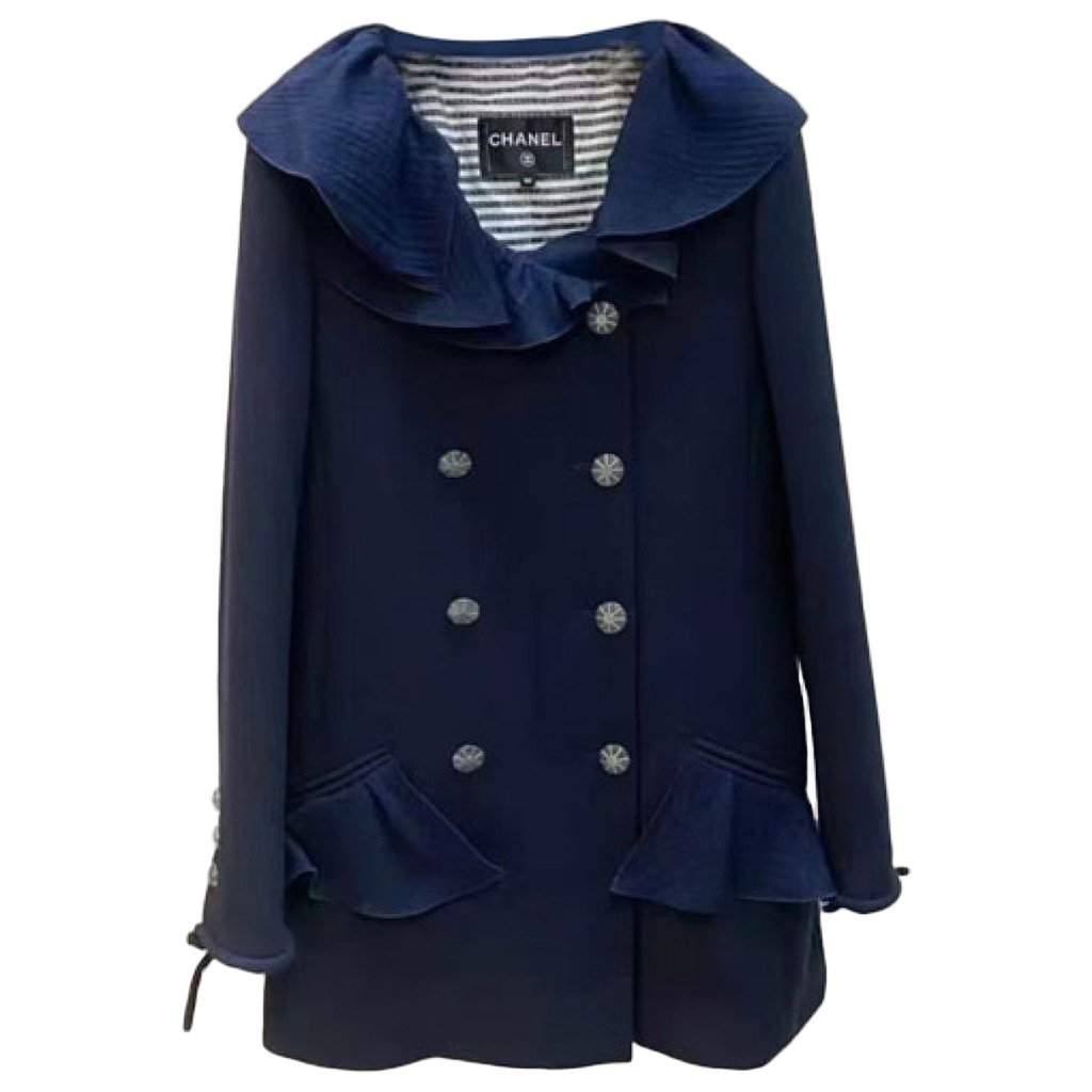 Chanel Navy Wool Coat Navy Wool Very good - Front View