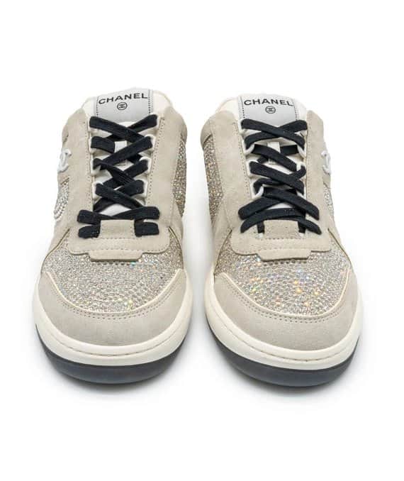 Chanel Size 41 23C Silver Grey Crystals CC Logo Suede Sneakers Silver Suede Very good - Front View