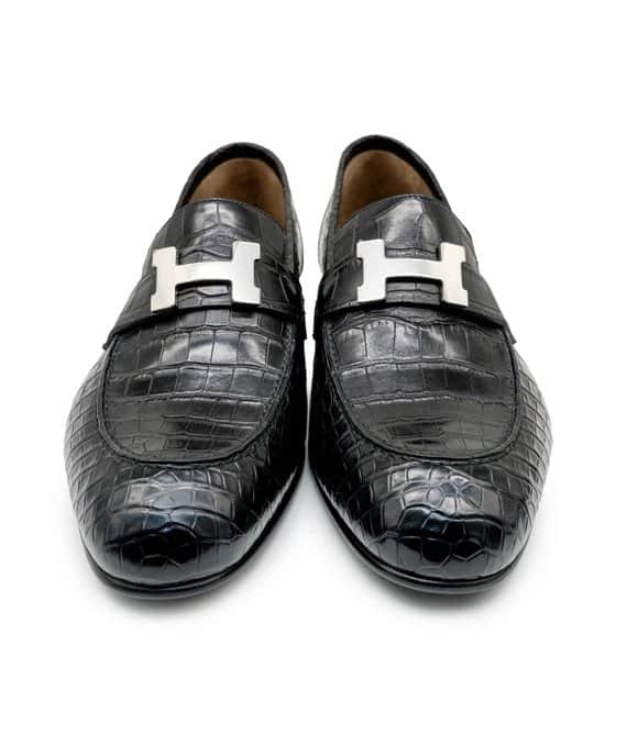 Hermès Size 42 Black Crocodile Leather Shoes Black Leather Never worn - Front View