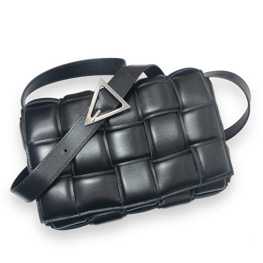 Bottega Veneta Black Padded Leather Cassette Shoulder Bag Black Leather Very good - Front View