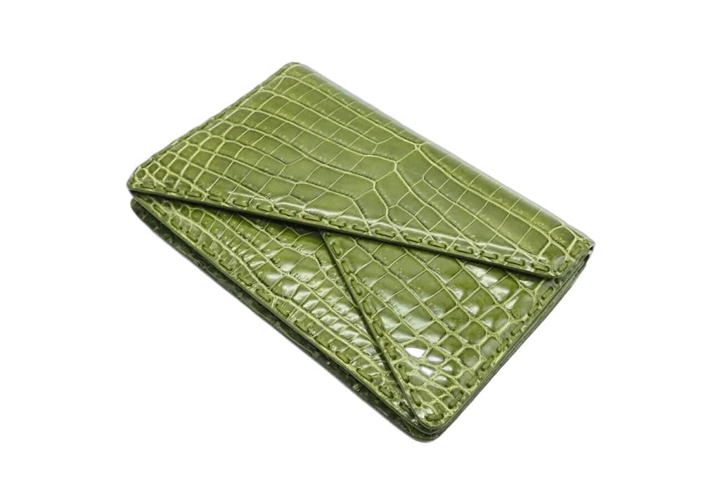 Bottega Veneta Green Crocodile Leather Piano Crisscross Clutch Green Leather Good - Front View