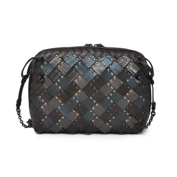 Bottega Veneta Multicolor Nappa Intrecciato Fringe Studded Nodini Crossbody Messenger Bag Brown Leather Very good - Front View