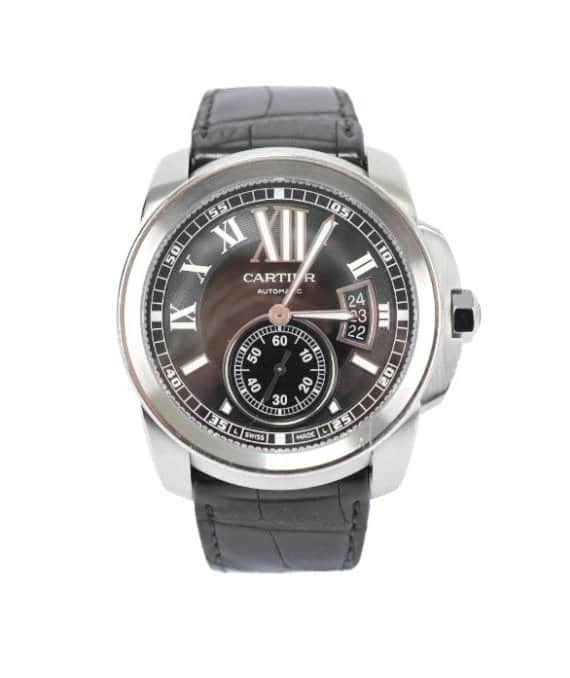 Cartier Black Stainless Steel & Leather Calibre de Cartier Automatic Men's Wristwatch Black Good - Front View