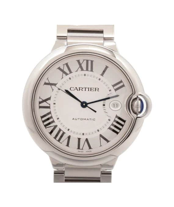 Cartier Silver Stainless Steel Ballon Bleu 3001 Men's Wristwatch 42 mm Silver Good - Front View