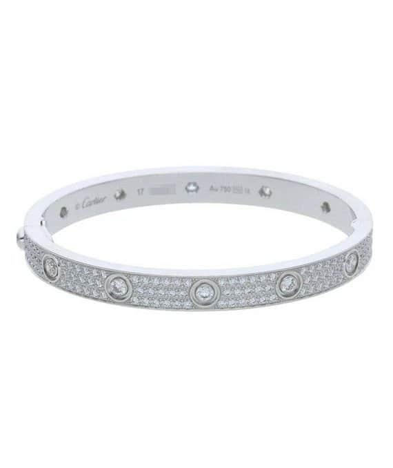 Cartier Size 17 Diamond Paved Love Bracelet in 18k White Gold White Gold Very good - Front View