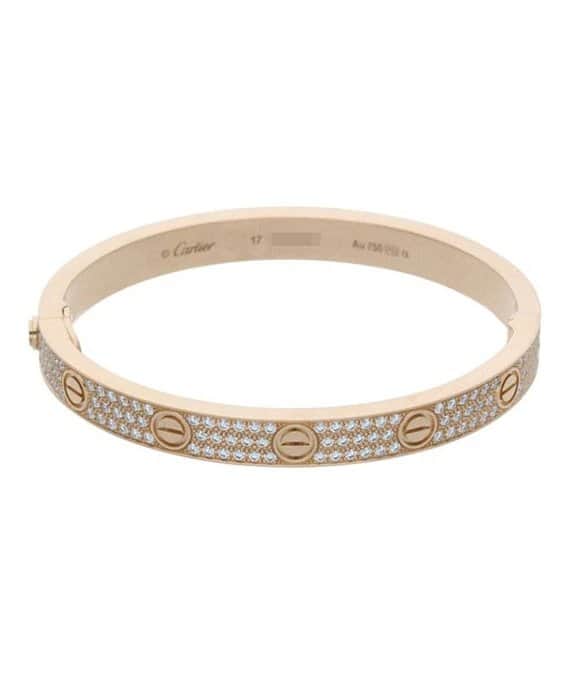 Cartier Size 17 Rose Gold Love Bracelet with Pave Diamonds K18PG Gold Gold Good - Front View