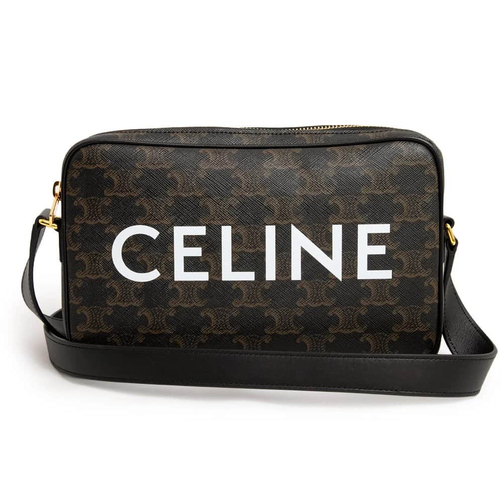 Celine Black Brown Medium Messenger Bag in Triomphe Canvas and Calfskin Leather Brown Canvas Never worn - Front View