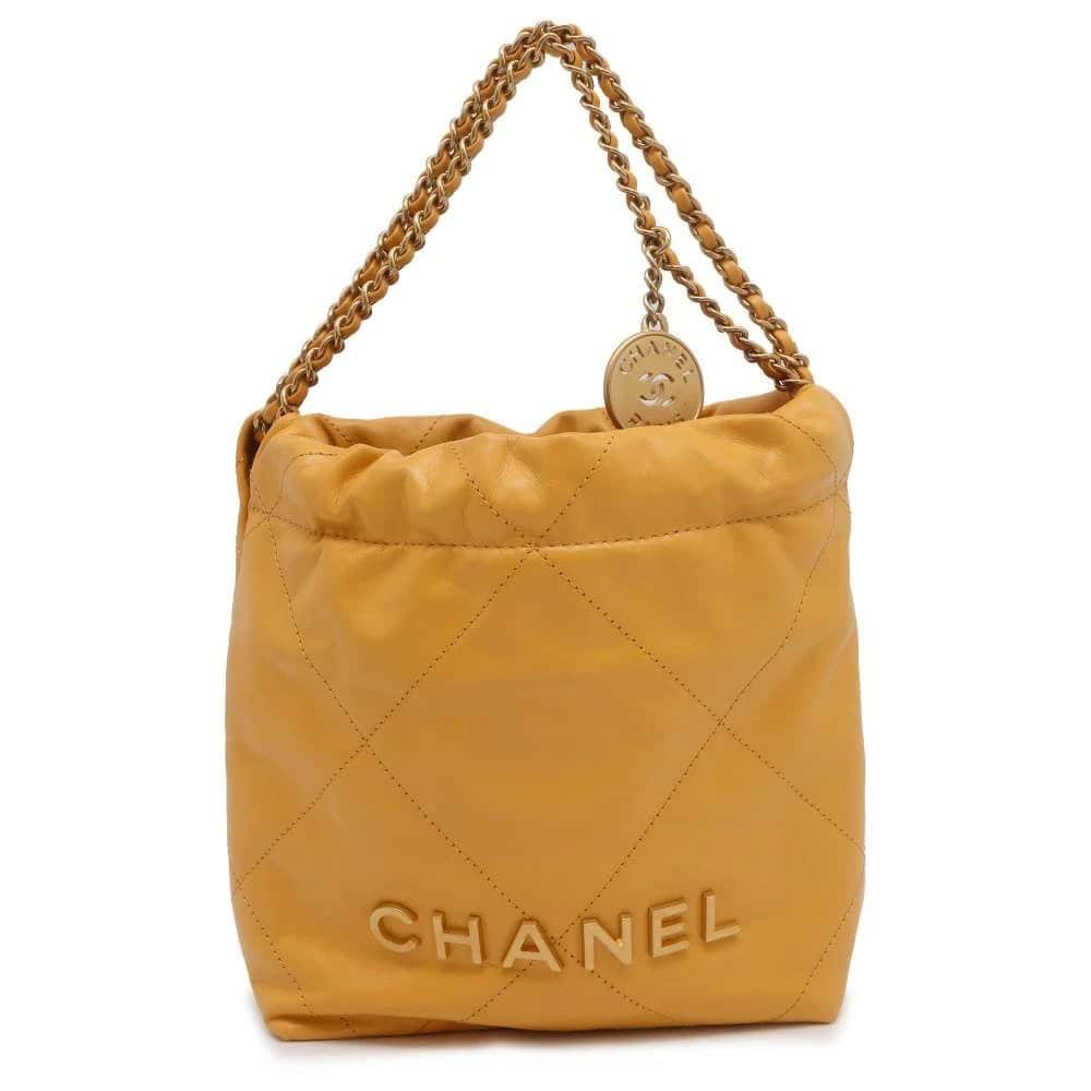 Chanel Yellow Quilted Leather Mini 22 Chain Bag Yellow Leather Very good - Front View