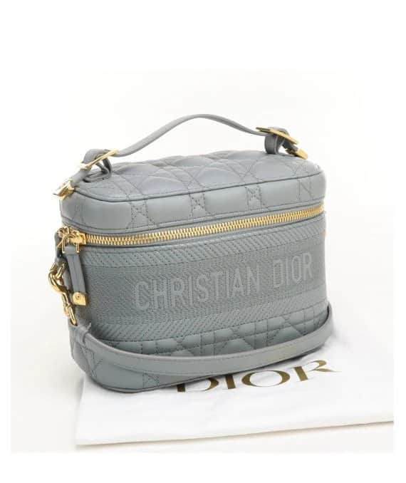 Dior Travel Vanity Small Grey Lambskin Handbag Grey Leather Very good - Front View