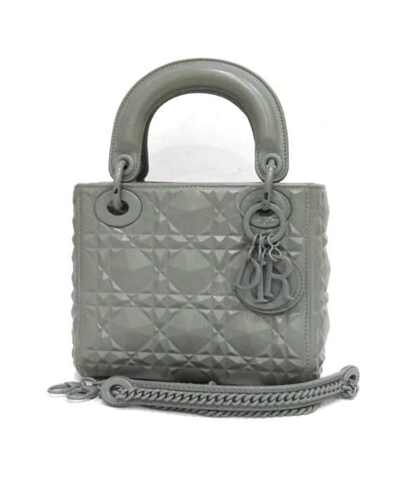 Dior Mini Mat Diamond Cannage Gray Lady Dior Handbag Grey Good - Front View
