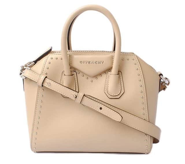 Givenchy Calfskin Mini Studded Antigona Beige Buff Shoulder Bag Beige Leather Very good - Front View