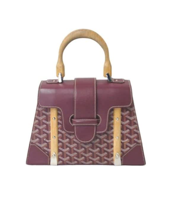 Goyard Burgundy Coated Canvas and Leather Saigon PM Top Handle Bag Burgundy Leather Very good - Front View