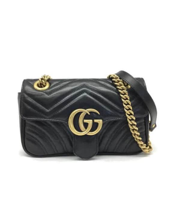 Gucci Black Matelassé Leather Mini GG Marmont Shoulder Bag Black Leather Good - Front View