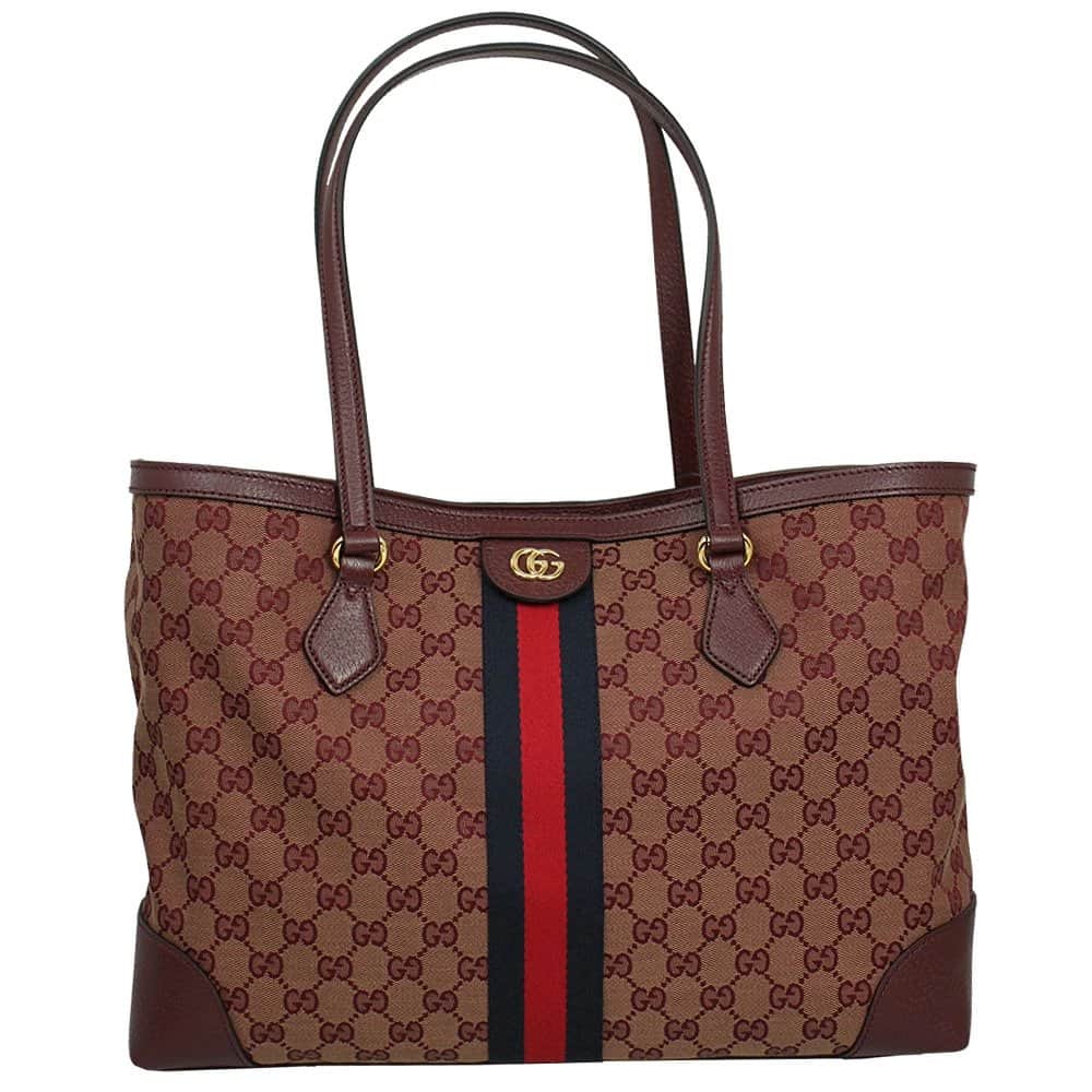 Gucci Burgundy GG Canvas and Leather Ophidia Tote Bag Burgundy Canvas Never worn - Front View