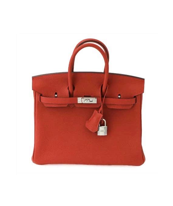 Hermès 2020 Birkin (Stamp Y) Size 25 Togo Leather handbag in Rouge Casaque Color with Silver Hardware Silver Leather Very good - Front View