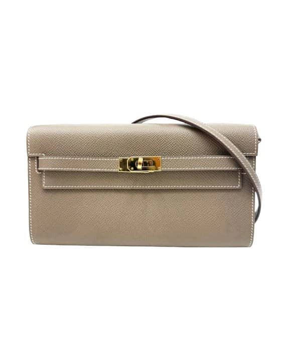 Hermès 2022 (Stamp U) Epsom Leather Kelly To Go in Etoupe Color with Palladium Hardware Beige Leather Very good - Front View