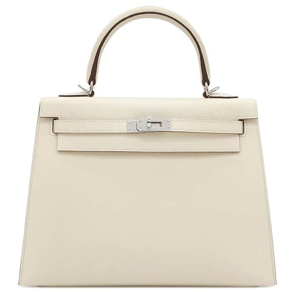 Hermès 2022 (Stamp U) Size 25 Epsom leather Kelly Nata x Sesame in Color with Palladium Hardware MultiColor Leather Very good - Front View