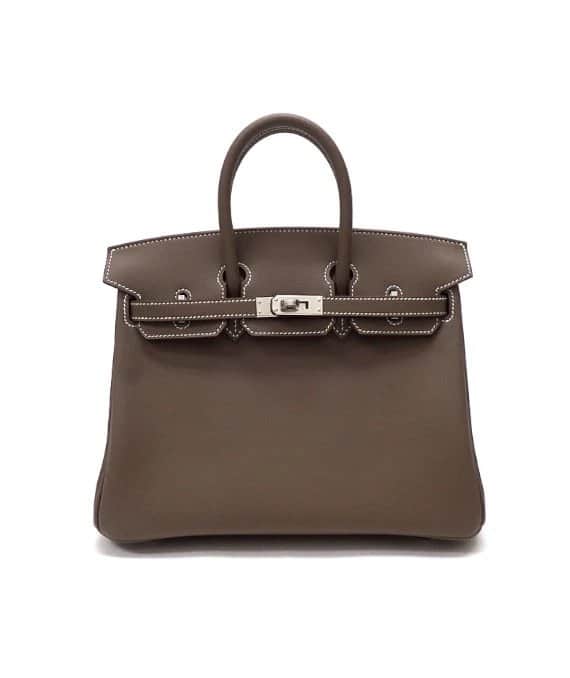 Hermès 2023 Birkin (Stamp B) Size 25 Veau Swift Leather handbag in Etoupe Color with Silver Hardware Beige Leather Very good - Front View