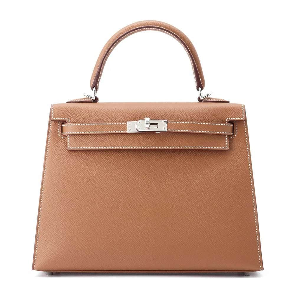 Hermès 2023 (Stamp B) Size 25 Epsom leather Kelly Gold in Color with Palladium Hardware Gold Leather Never worn - Front View