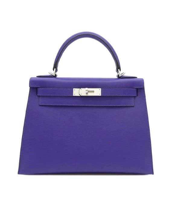 Hermès 2023 (Stamp B) Size 28 Epsom leather Kelly in Blue Electric Color with Palladium Hardware Blue Leather Very good - Front View