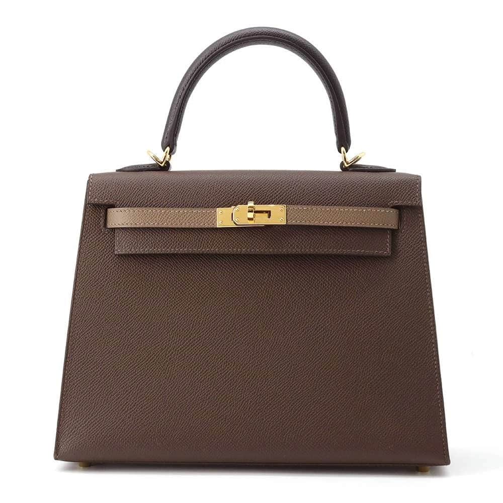 Hermès 2023 (Stamp B) Tricolor Ebene/Etoupe/ Black Kelly in Epsom Leather with Gold Hardware Beige Leather Very good - Front View