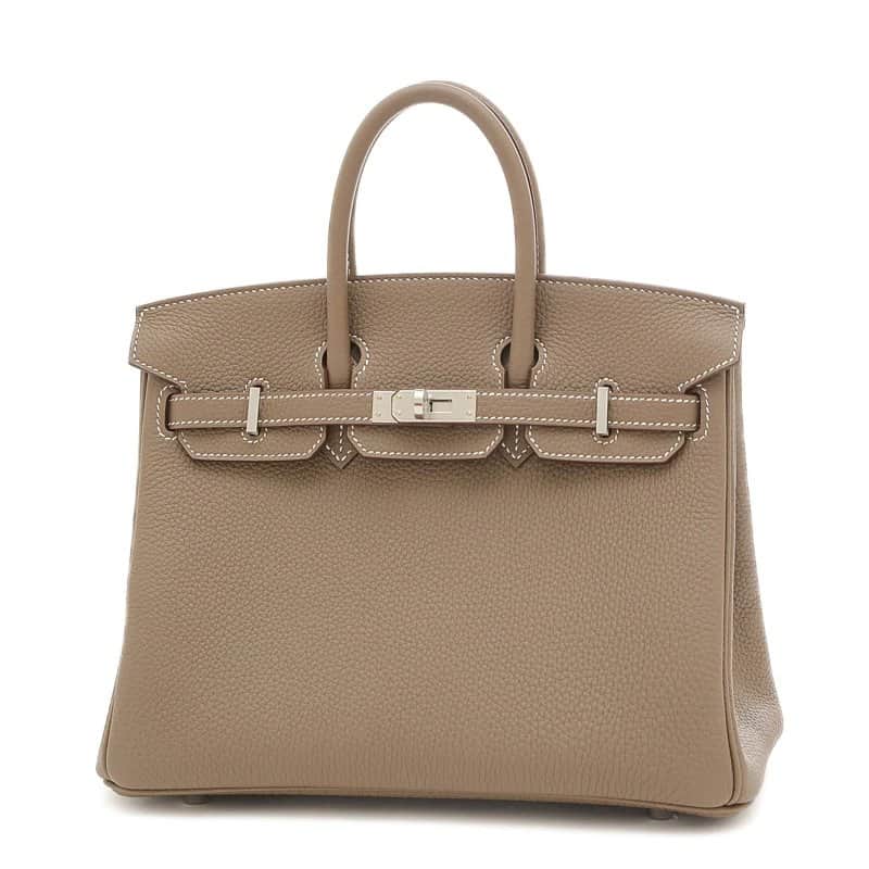 Hermès 2024 Birkin (Stamp W) Size 25 Togo Leather Handbag in Etoupe color with Palladium Hardware Beige Leather Never worn - Front View
