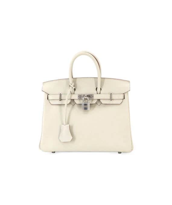 Hermès Birkin (Stamp D) Size 25 Swift Leather handbag in Beton Color with Silver Hardware Silver Leather Very good - Front View