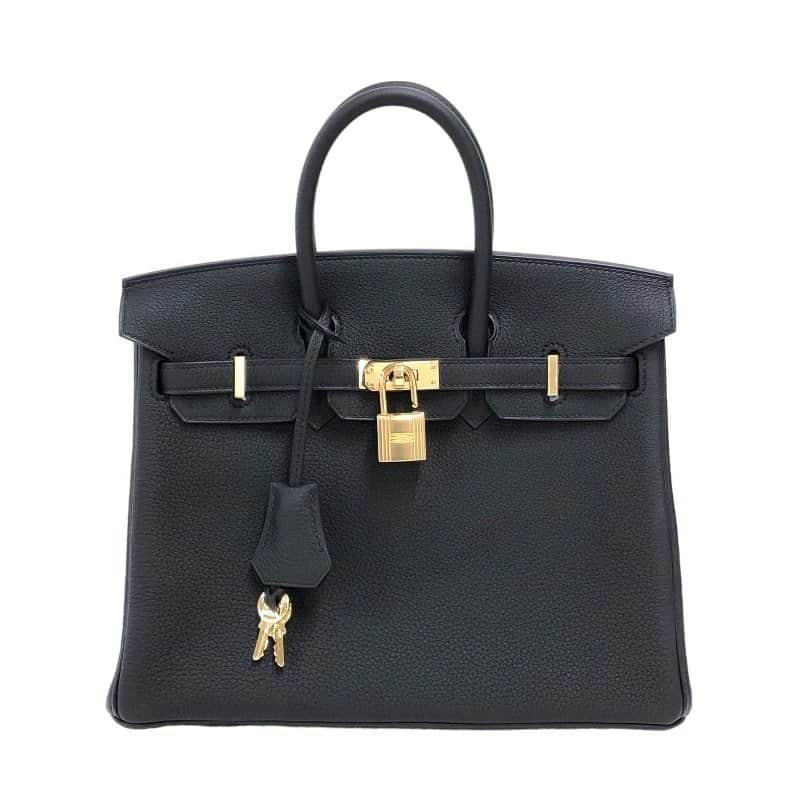 Hermès Birkin (Stamp U) Size 25 Togo Leather Handbag in Black color with Gold Hardware Black Leather Very good - Front View